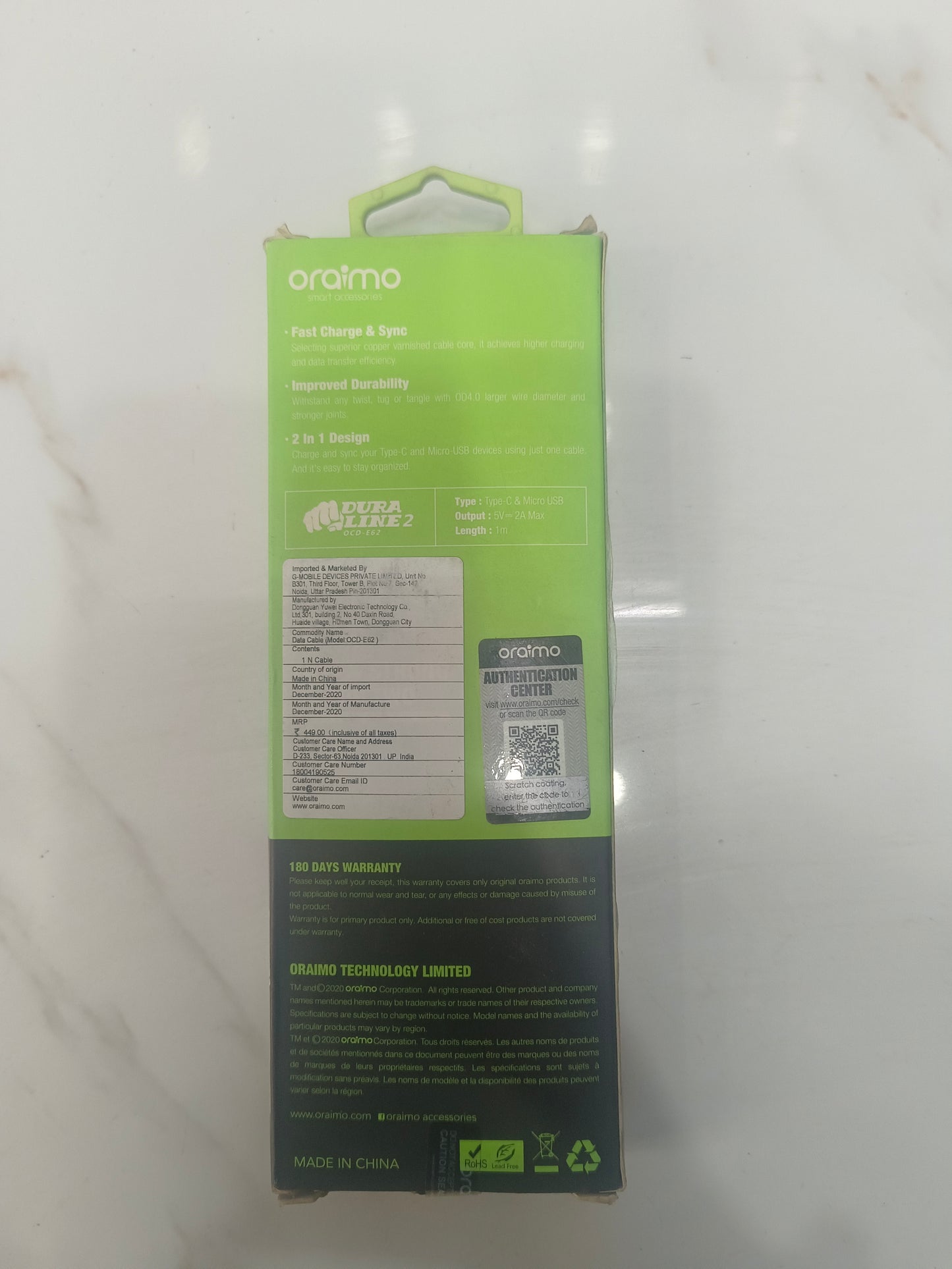 ORAIMO Duraline 2 OCD-E62 fast charging cable with Type-C & Micro USB Connector